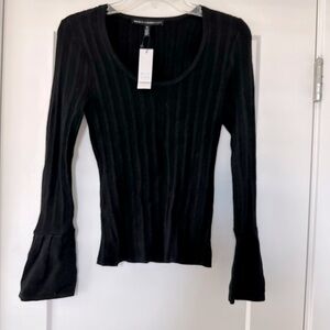 White House Black Market Black Ribbed Flare Scoop Neck Sweater